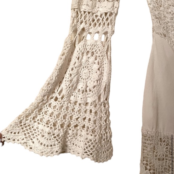 Floral Crocheted Creamy White Mini Dress Bell Sleeves. Coastal Gramma - Picture 8 of 11